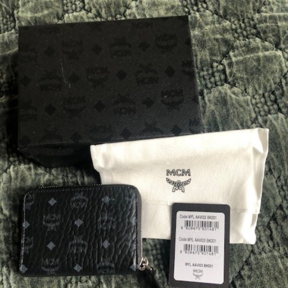 MCM Visetos Mini Zip Wallet